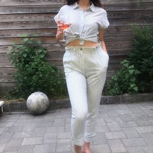 Blue and white pin stripe set